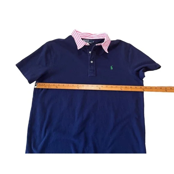Polo Ralph Lauren Polo Classic Fit Blue Short Sleeve Mens XL Pink Stripe Collar - Picture 10 of 12
